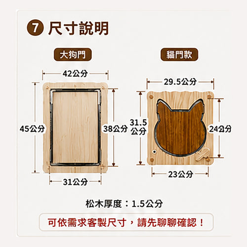 【台灣職人手作】全實木靜音貓小門｜狗門洞｜寵物小門｜狗小門｜寵物門洞 貓咪自由進出門｜北部到府安裝