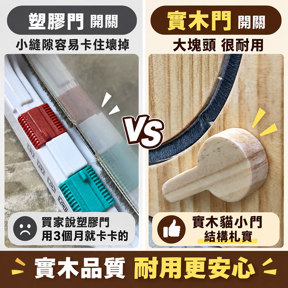 實木貓小門-塑膠門-耐用比較